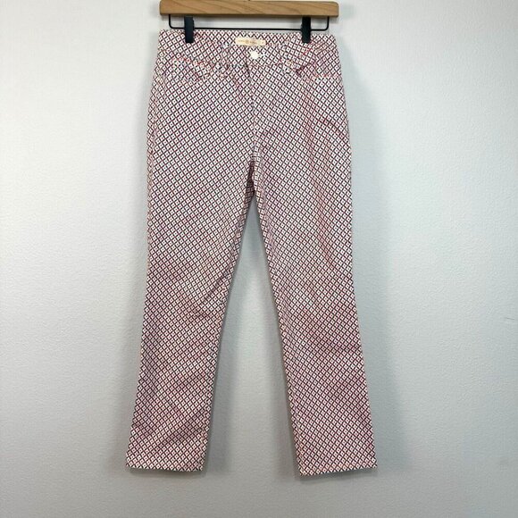 Tory Burch Womens Regan Cropped Straight Leg Jeans Geometric Cream Size 27 Women - Picture 1 of 15